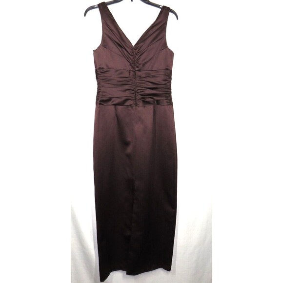 David's Bridal Women's Brown V Neck Shirred Formal Party Maxi Dress Size 10 - Picture 7 of 11